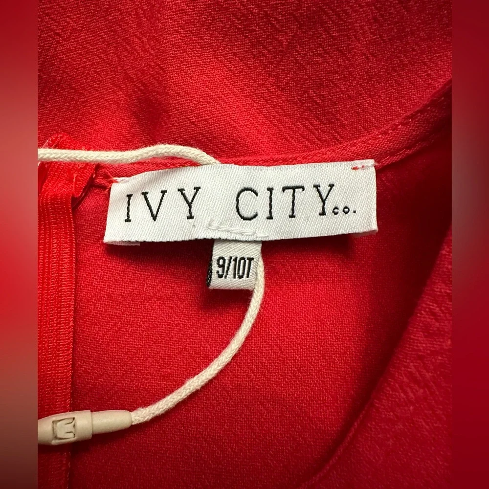 Ivy City Co. Girl's Flutter Short Sleeve Midi Length Dress in Red Size 9/10 Tall